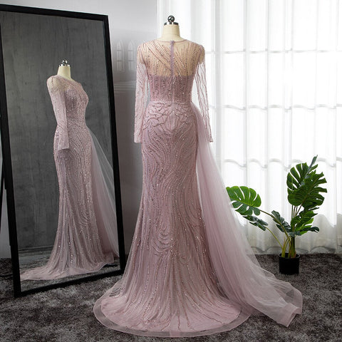 Pink Mermaid With Skirt Long Evening Dresses Gowns 2025 O-Neck Elegant Beaded Luxury For Women Party LA71673