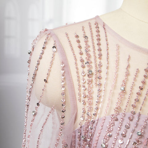 Pink Mermaid With Skirt Long Evening Dresses Gowns 2025 O-Neck Elegant Beaded Luxury For Women Party LA71673