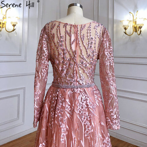 Vestido de noche musulmán de sirena con sobrefalda rosa, 2025, con plumas y cuentas, de lujo, para mujer, fiesta, LA71434 