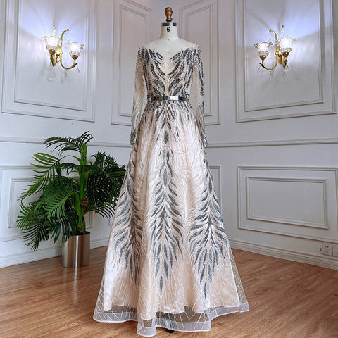 Muslim Purple A Line Lace Beaded Arabic Luxury Evening Dresses Gowns 2025 For Women Wedding Party LA71930