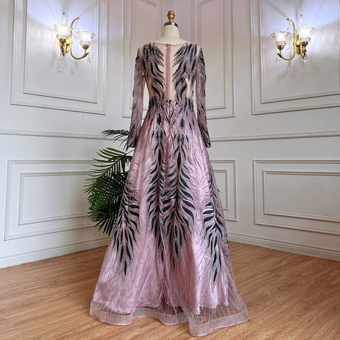 Muslim Purple A Line Lace Beaded Arabic Luxury Evening Dresses Gowns 2025 For Women Wedding Party LA71930