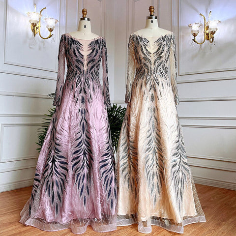 Muslim Purple A Line Lace Beaded Arabic Luxury Evening Dresses Gowns 2025 For Women Wedding Party LA71930