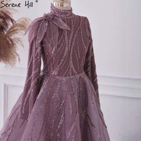 Muslim Purple Ankle Length Evening Dresses Gowns 2025 Beading Luxury For Women Party LA71151
