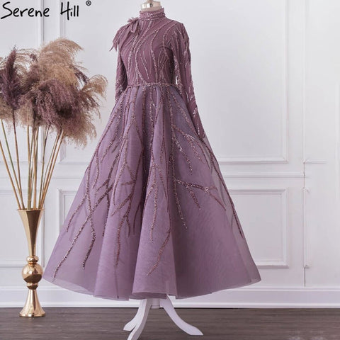 Muslim Purple Ankle Length Evening Dresses Gowns 2025 Beading Luxury For Women Party LA71151