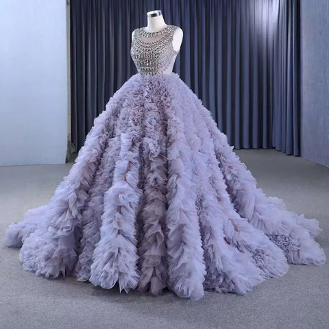 Muslim Purple Lace Up Beaded Luxury Ball Gown Elegant Bride Gowns Wedding Dress 2025 High End Custom Made HM222115