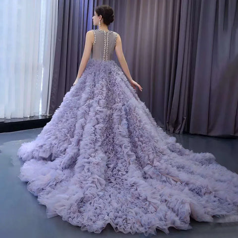 Muslim Purple Lace Up Beaded Luxury Ball Gown Elegant Bride Gowns Wedding Dress 2025 High End Custom Made HM222115