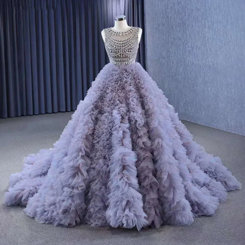 Muslim Purple Lace Up Beaded Luxury Ball Gown Elegant Bride Gowns Wedding Dress 2025 High End Custom Made HM222115