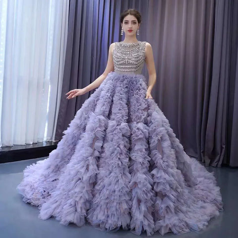 Muslim Purple Lace Up Beaded Luxury Ball Gown Elegant Bride Gowns Wedding Dress 2025 High End Custom Made HM222115