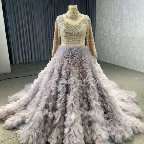 Muslim Purple Lace Up Beaded Luxury Ball Gown Elegant Bride Gowns Wedding Dress 2025 High End Custom Made HM222115