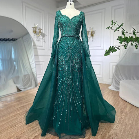 Muslim Royal Blue A Line Sweetheart Beaded Luxury Dubai Evening Dresses Gowns For Women Wedding Party 2025 LA72221