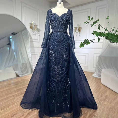 Muslim Royal Blue A Line Sweetheart Beaded Luxury Dubai Evening Dresses Gowns For Women Wedding Party 2025 LA72221