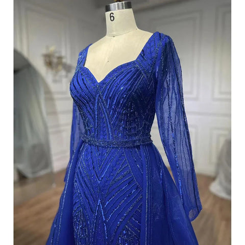 Muslim Royal Blue A Line Sweetheart Beaded Luxury Dubai Evening Dresses Gowns For Women Wedding Party 2025 LA72221