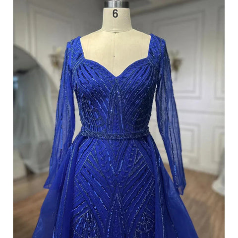 Muslim Royal Blue A Line Sweetheart Beaded Luxury Dubai Evening Dresses Gowns For Women Wedding Party 2025 LA72221