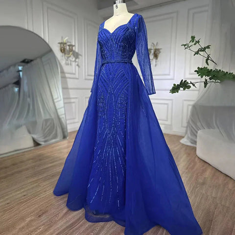 Muslim Royal Blue A Line Sweetheart Beaded Luxury Dubai Evening Dresses Gowns For Women Wedding Party 2025 LA72221