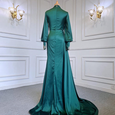 Muslim Satin Green Beaded Elegant With Skirt Mermaid Evening Dresses Gowns 2025 For Women Party LA71532