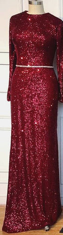 On Sale no return no refundSale Muslim Silver Mermaid Elegant Evening Dresses Gowns  2025 Long Sleeves Sparkle For Women Party LA70690