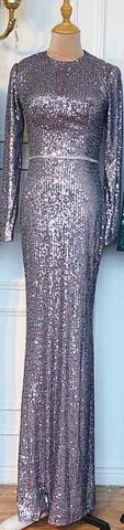 On Sale no return no refundSale Muslim Silver Mermaid Elegant Evening Dresses Gowns  2025 Long Sleeves Sparkle For Women Party LA70690