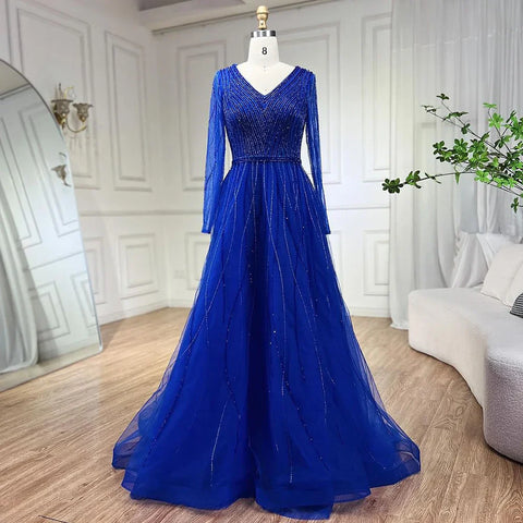 Muslim Turquoise Elegant A Line Luxury Dubai Evening Dresses Beaded Formal Dress 2025 LA72228