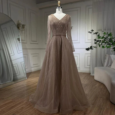 Muslim Turquoise Elegant A Line Luxury Dubai Evening Dresses Beaded Formal Dress 2025 LA72228