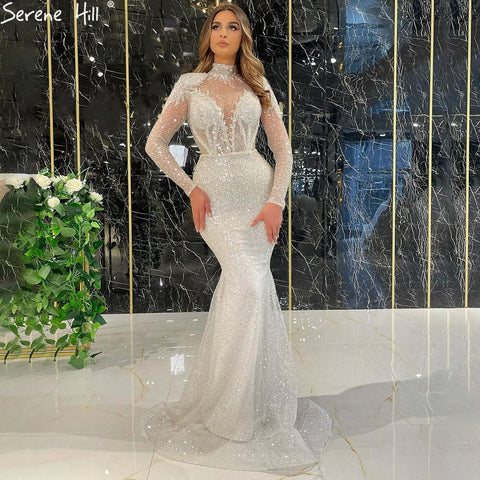 Muslim White Detachable Skirt Evening Dresses Gowns 2025 Luxury Mermaid Beading Elegant For Women Party LA71110