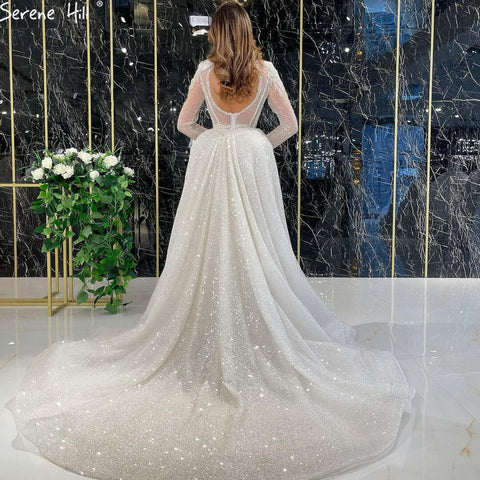 Muslim White Detachable Skirt Evening Dresses Gowns 2025 Luxury Mermaid Beading Elegant For Women Party LA71110