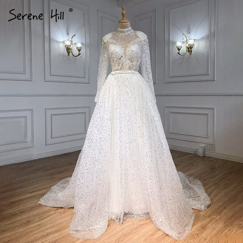 Muslim White Detachable Skirt Evening Dresses Gowns 2025 Luxury Mermaid Beading Elegant For Women Party LA71110