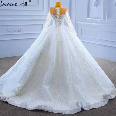 Muslim White Luxury Wedding Dresses 2025 Beaded Lace Up High-end Bride Gowns HM67388 Custom Made