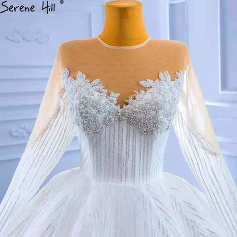 Muslim White Luxury Wedding Dresses 2025 Beaded Lace Up High-end Bride Gowns HM67388 Custom Made