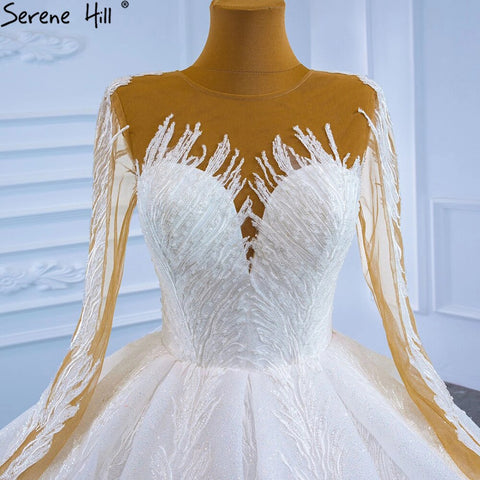 Muslim White Luxury Wedding Dresses 2025 Glitter Long Sleeves High-end Lace Up Bridal Dress HM67235