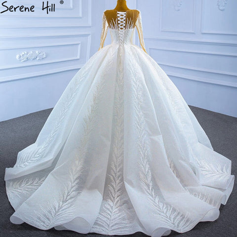 Muslim White Luxury Wedding Dresses 2025 Glitter Long Sleeves High-end Lace Up Bridal Dress HM67235