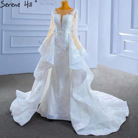 Muslim White OverSkirt  Wedding Dresses Gowns 2025 Mermaid Elegant Lace High-end Bridal Dress HM67416