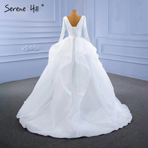 Muslim White Simple Wedding Dresses 2025 Ruched Lace Up High-end Bride Gowns HM67310 Custom Made