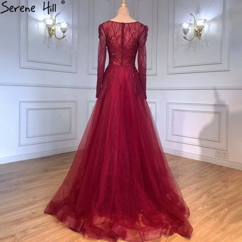 Muslim Wine Red A-Line Evening Dresses Gowns 2025 Luxury Beaded For Women Wedding Party LA71375