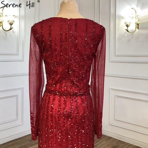 Muslim Wine Red Beaded Evening Dresses Gowns 2025 Mermaid Elegant Luxury For Women Party LA71134