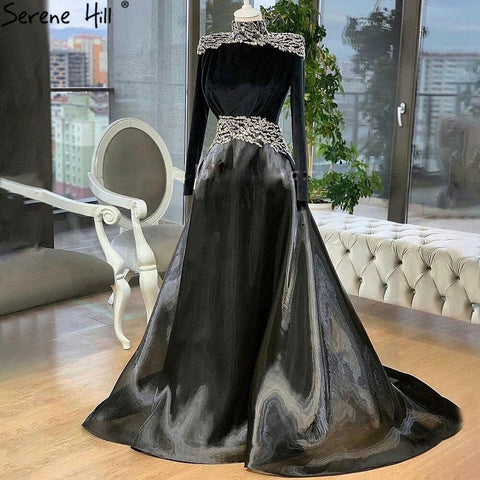 Muslim Wine Red Evening Dresses Gowns 2025 Velour Beaded A-Line For Women Wedding Party LA71431