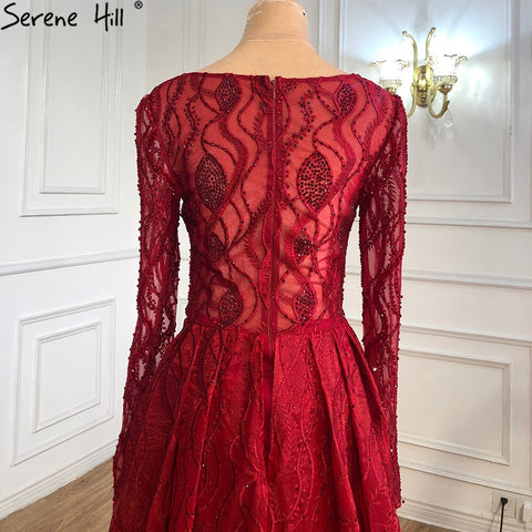 Muslim Wine Red Luxury Evening Dresses Gowns 2025 A-Line Beading Crystal For Women Party LA70967