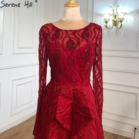 Muslim Wine Red Luxury Evening Dresses Gowns 2025 A-Line Beading Crystal For Women Party LA70967