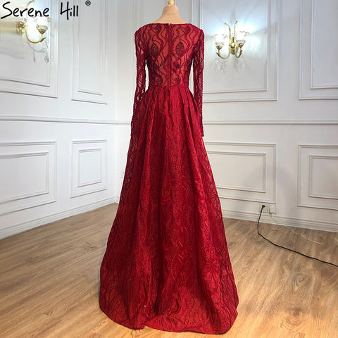 Muslim Wine Red Luxury Evening Dresses Gowns 2025 A-Line Beading Crystal For Women Party LA70967