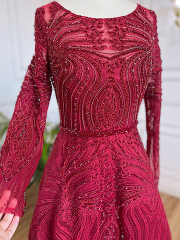 Muslim Wine Red Luxury Evening Dresses Gowns 2025 A-Line Beaded For Women Wedding Party LA71873