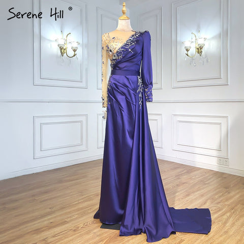 Muslim Wine Red Luxury Mermaid Evening Dresses Gowns 2025 Satin Elegant Beading For Women Party LA70990