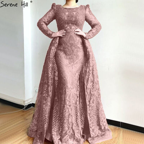 Muslim Wine Red Mermaid Elegant O Neck Luxury Beaded Evening Dresses Gowns 2025 For Woman Plus Size LA70406