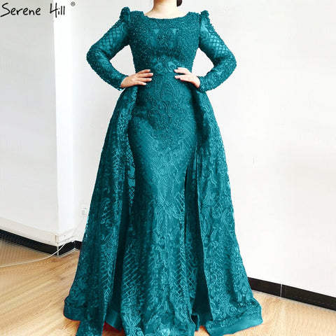 Muslim Wine Red Mermaid Elegant O Neck Luxury Beaded Evening Dresses Gowns 2025 For Woman Plus Size LA70406