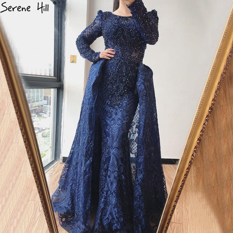 Muslim Wine Red Mermaid Elegant O Neck Luxury Beaded Evening Dresses Gowns 2025 For Woman Plus Size LA70406