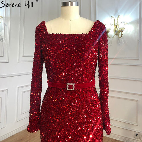 Muslim Wine Red Mermaid Evening Dresses Gowns 2025 Luxury Long Sleeves Elegant For Women Party LA70797