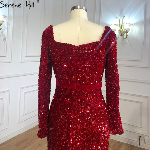 Muslim Wine Red Mermaid Evening Dresses Gowns 2025 Luxury Long Sleeves Elegant For Women Party LA70797