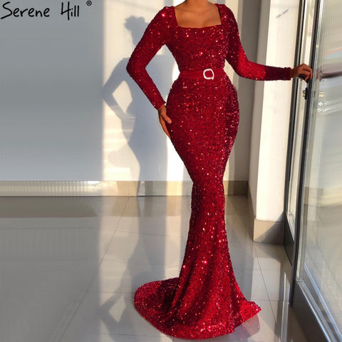 Muslim Wine Red Mermaid Evening Dresses Gowns 2025 Luxury Long Sleeves Elegant For Women Party LA70797