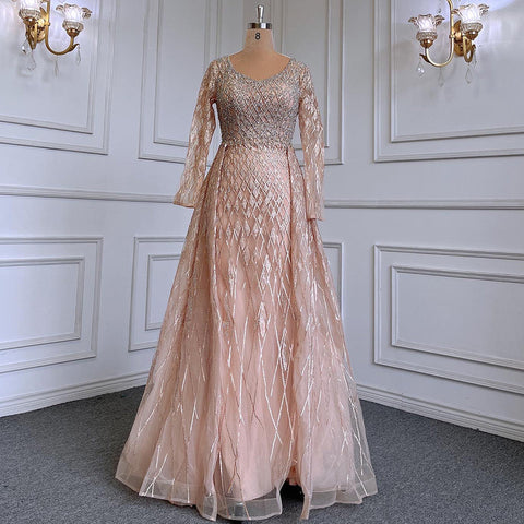Robe de soirée musulmane grise avec jupe à col rond, luxueuse robe perlée, pour femme, modèle LA71723, 2025 