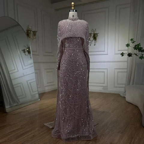 Robe de soirée longue style sirène pour femme musulmane, tenue de soirée de luxe, style Dubaï, Arabie saoudite, pour fête de mariage, 2025, LA72032M 