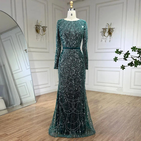 Robe de soirée longue style sirène pour femme musulmane, tenue de soirée de luxe, style Dubaï, Arabie saoudite, pour fête de mariage, 2025, LA72032M 