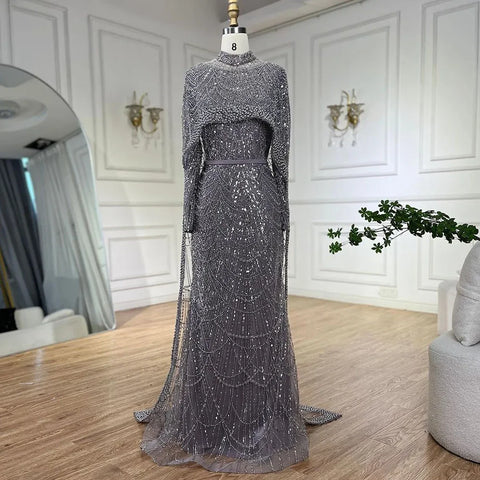 Robe de soirée longue style sirène pour femme musulmane, tenue de soirée de luxe, style Dubaï, Arabie saoudite, pour fête de mariage, 2025, LA72032M 